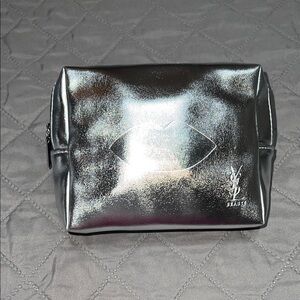 NWOT YSL Beaute Mirror silver metallic square hug lip  pouch